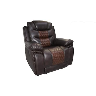 Asher 39 Inch Manual Recliner Chair, Wood, Pocket Coils, Brown Faux Leather