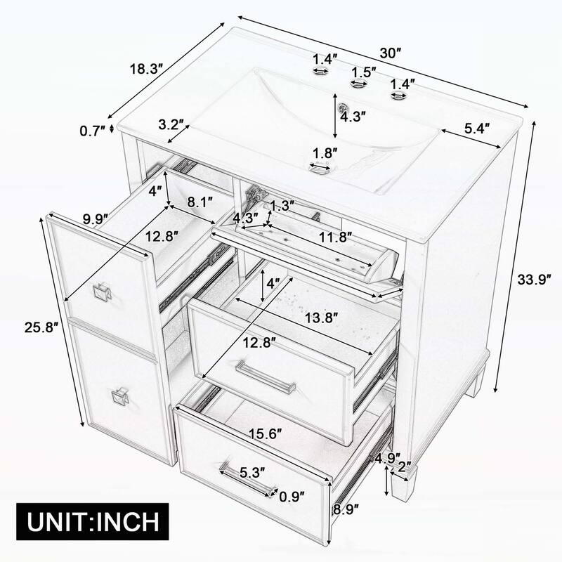 Freestanding Vanity Set with Drawers & One Flip Drawer