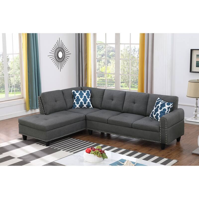 2-Piece Left Hand Facing Sofa & Chaise, Dark Gray Linen, 71x98x33 inches, 169 lbs, Seats 5