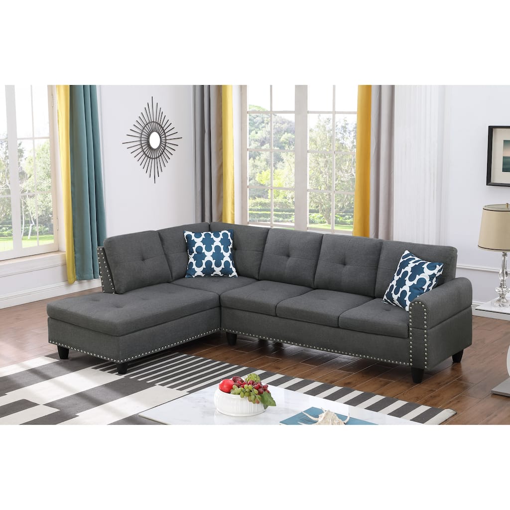2-Piece Left Hand Facing Sofa & Chaise, Dark Gray Linen, 71x98x33 inches, 169 lbs, Seats 5