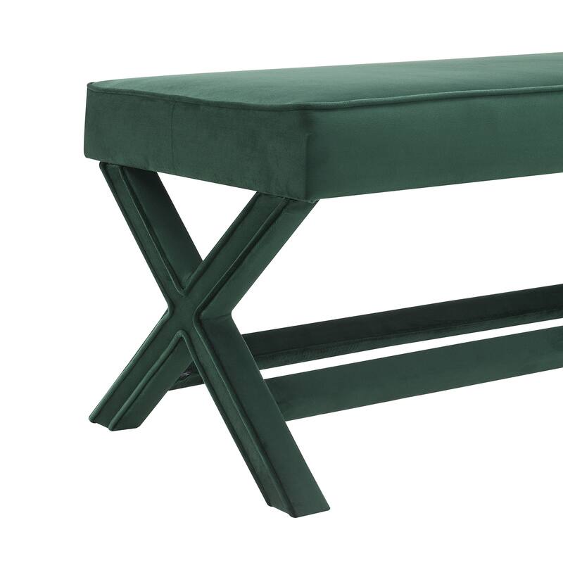 Comfort Double Bench Upholstered in Velvet Fabric,Stool with Stylish X-Crossed Legs,Comfort Cushion with Piping