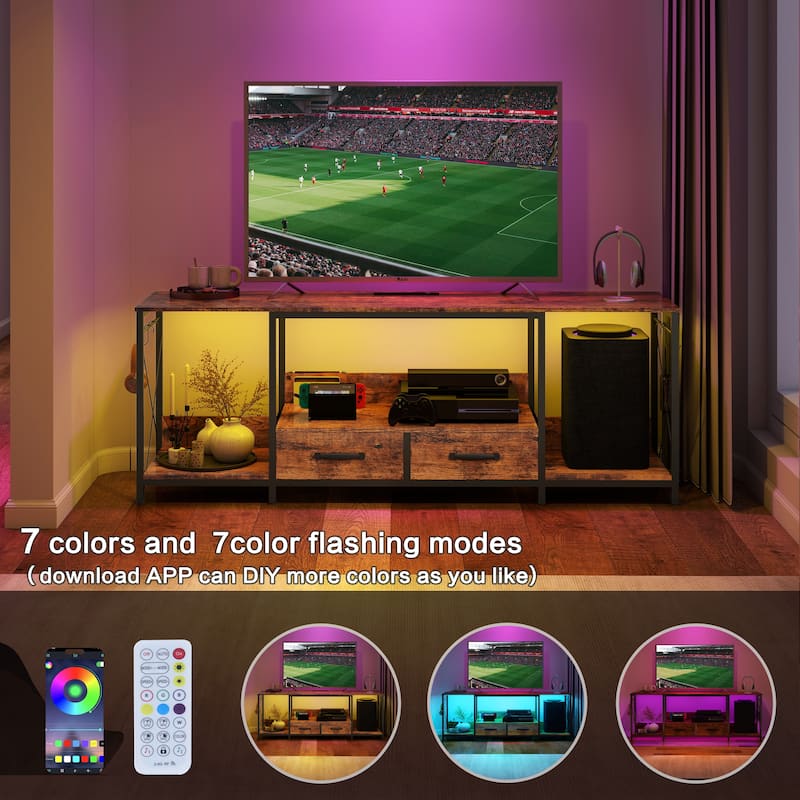 TV Stand with LED Lights Power Outlets