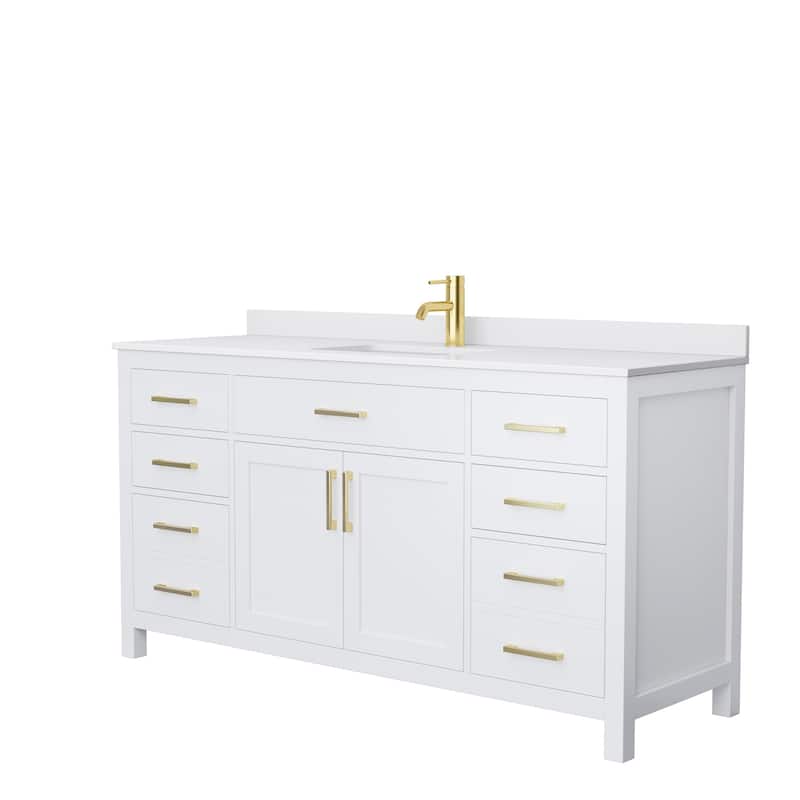 Beckett 66 Inch Single Vanity, Cultured Marble Top - White, Gold Trim, White Cultured Marble Top