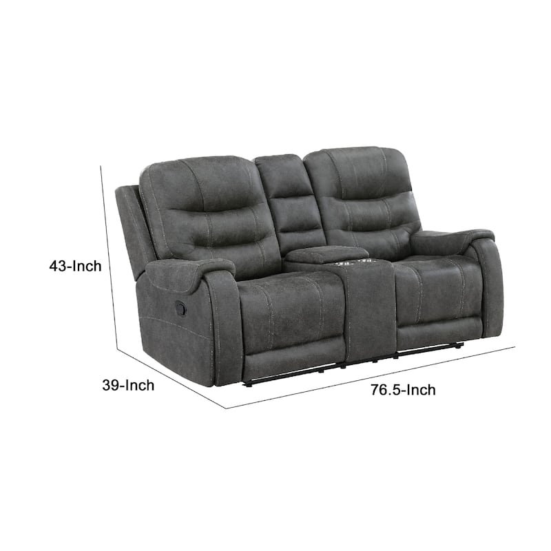 Erron Manual Reclining Loveseat w Console, Cupholders, Dark Gray Microfiber