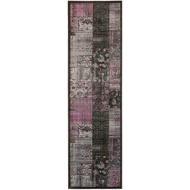 SAFAVIEH Paradise Bernardina Modern Viscose Rug - 2' x 7' Runner - Charcoal/Multi