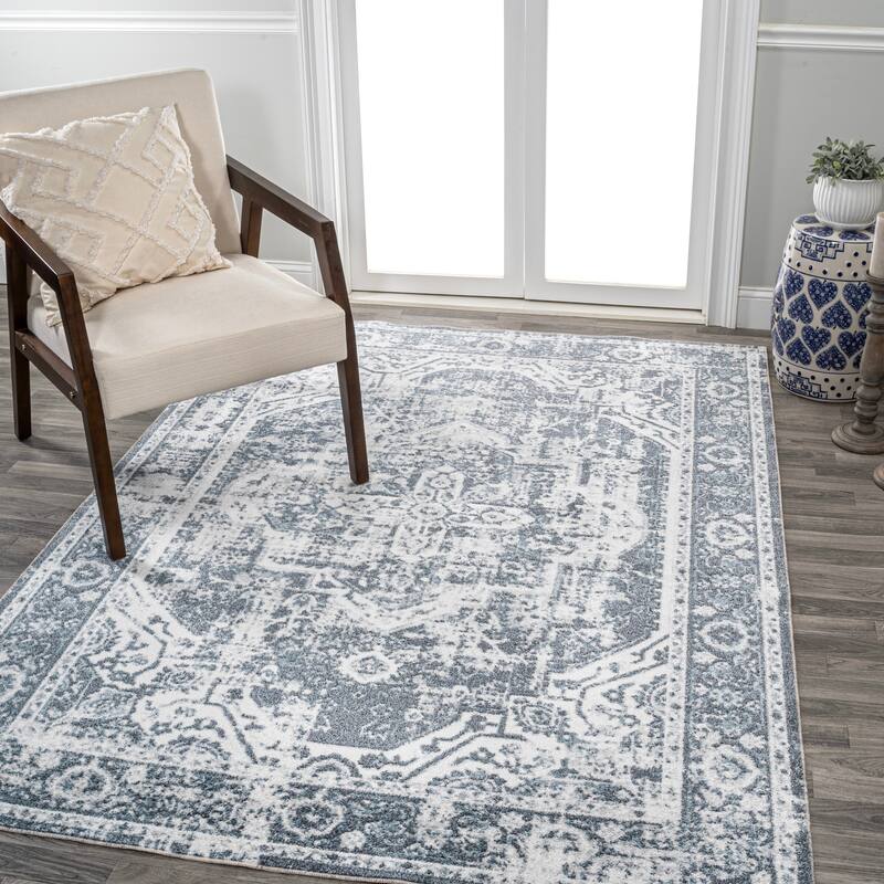 JONATHAN Y Pavel Bold Distressed Medallion Low-Pile Machine-Washable Area Rug