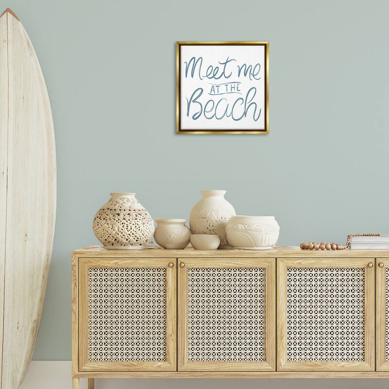 Stupell Minimal Meet At Beach Framed Floater Canvas Wall Art Design By SunDance Group