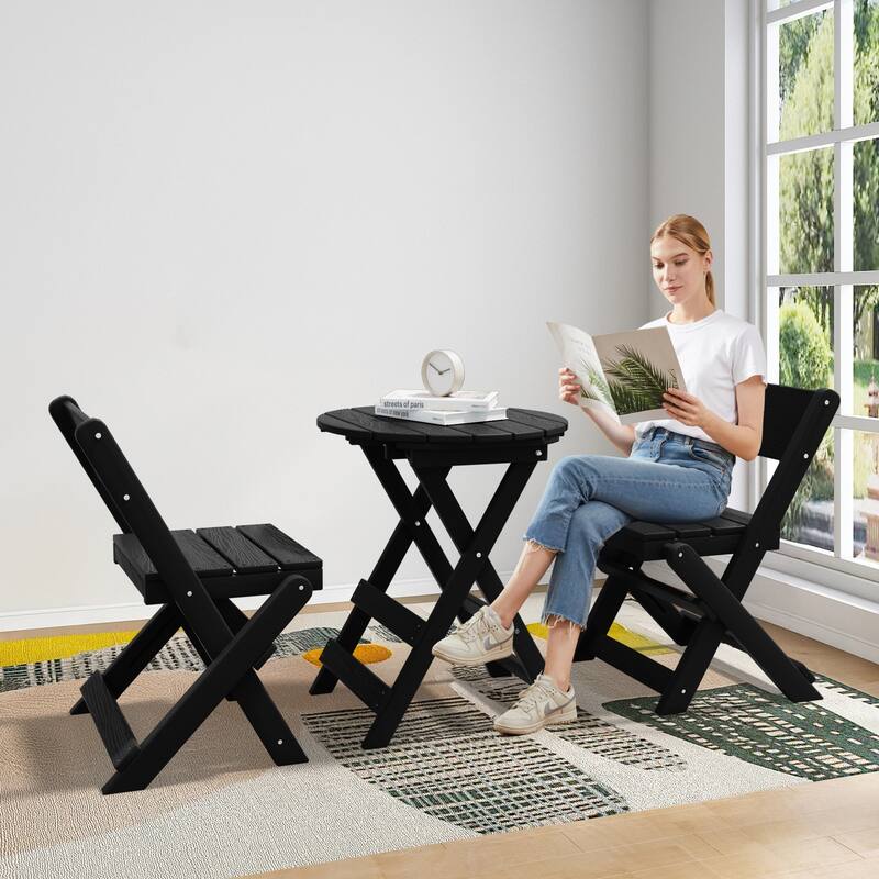 3-Piece Outdoor HDPE Bistro Set, Waterproof, Weather-Resistant & Foldable
