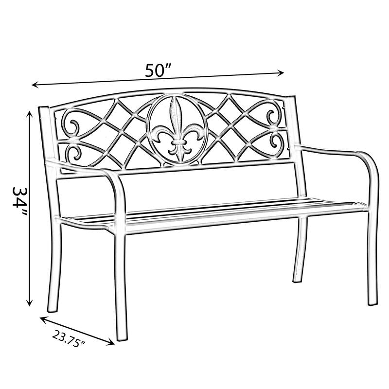 Outdoor Garden Patio Steel Park Bench Lawn Decor with Cast Iron Unique Design Back, Black Seating Bench for Yard, Patio, Garden
