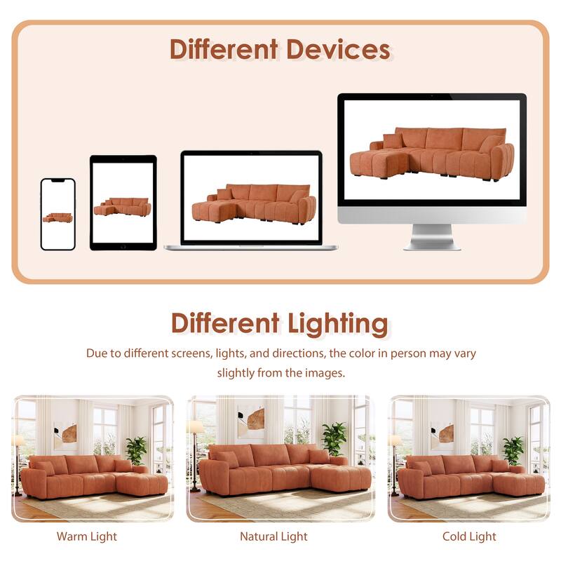 110" Modular L-Shaped Sectional Sofa with Ottoman, Boucle Fabric Couch, High Density Foam Seating