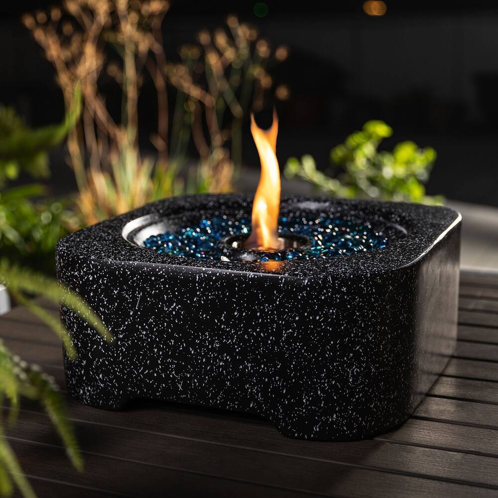 16inch Outdoor Garden Tabletop Fire Pit,Black,Portable Concrete Fire Pit