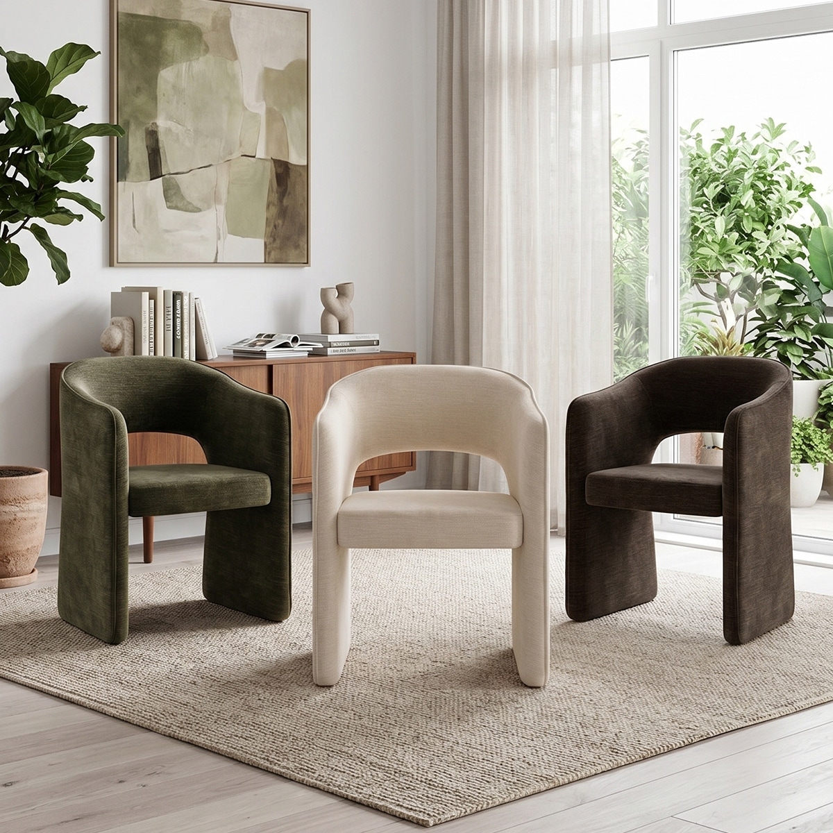 Modern Chenille Upholstered Dining Armchairs(Set of 2)