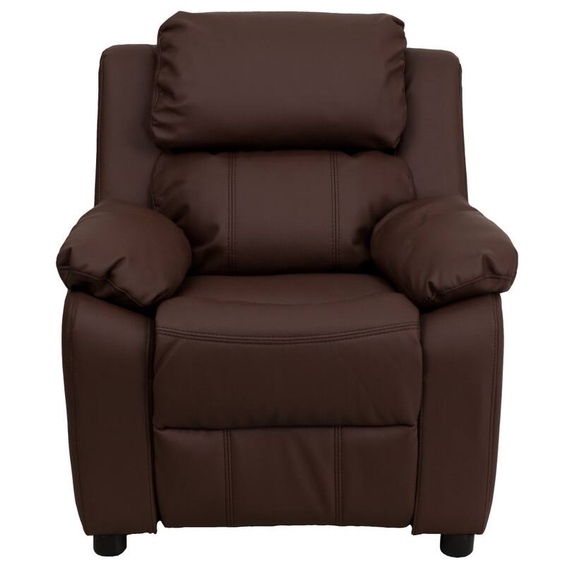 Deluxe Padded Contemporary Kids Recliner with Storage Arms