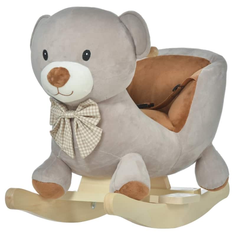Kids Plush Bear Rocking Horse with Sound Interactive Toy for Toddlers Ages 18-36 Months - 23.6" L x 13" W x 19.7" H