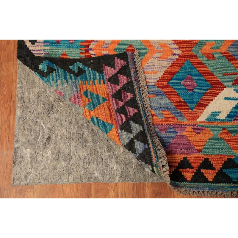 All-Over Geometric Kilim Oriental Area Rug Flatweave Wool Carpet - 8'4" x 9'8"