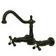 preview thumbnail 1 of 12, Kingston Brass Heritage 1.8 GPM Wall Mounted Bridge Kitchen Faucet Oil Rubbed Bronze