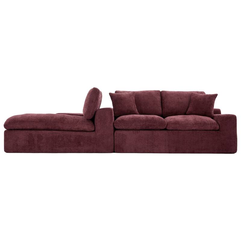 L-Shape Cloud Sectional Sofa with Chaise, Chenille Modular Boneless Upholstered Couche, Full-Compressed Sofa with Side Pockets