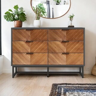 Brown Wood Finish Drawer 6 Drawer Dresser Storage Cabinet with Metal ...