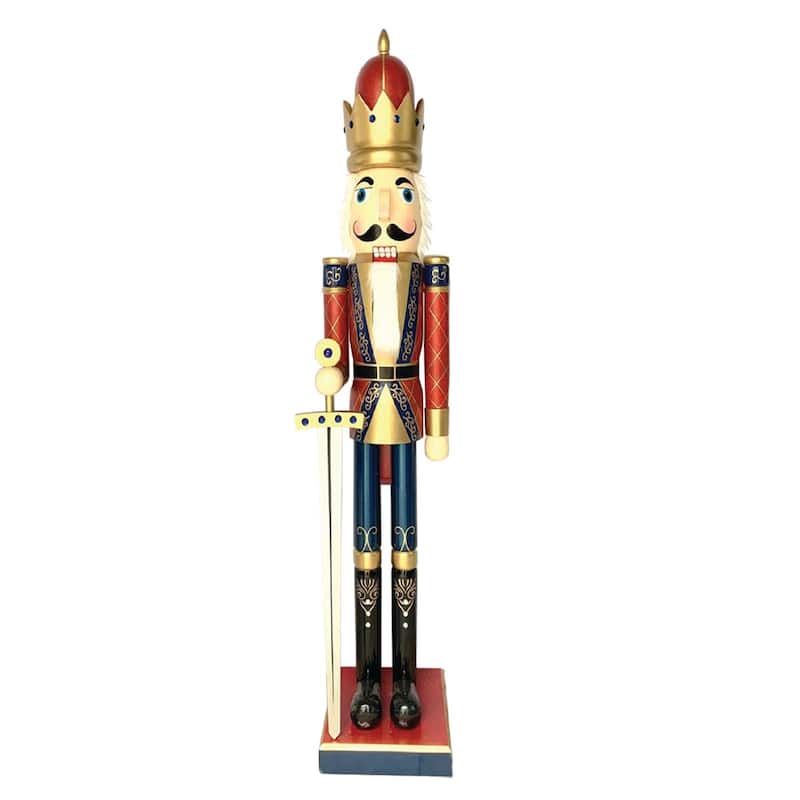 Commercial Size King With Sword Christmas Nutcracker 5' Red and Gold