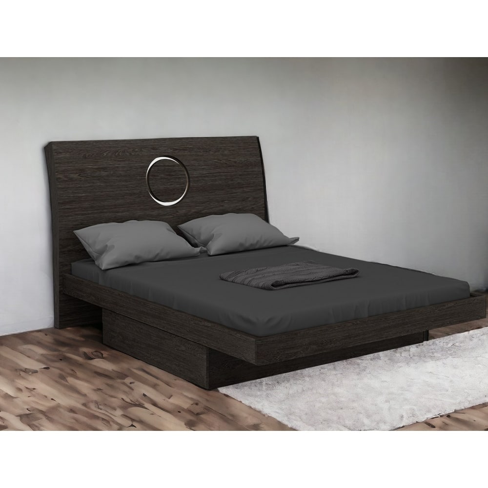 HomeRoots Gray Wood King Bed Frame With Drawer