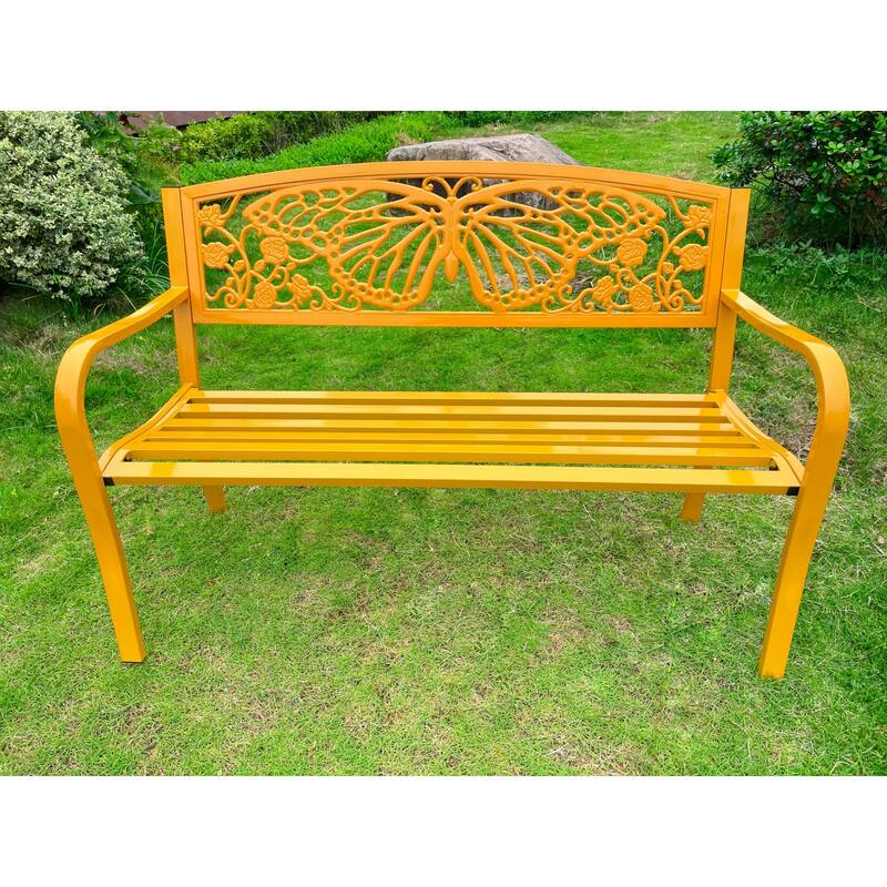 Butterfly Backrest Outdoor Patio Bench - 50" - Yellow