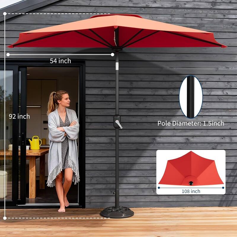 9FT Half Patio Umbrella with Smooth Crank Lift, Shade Canopy for Patio, Backyard, Garden (No Base)