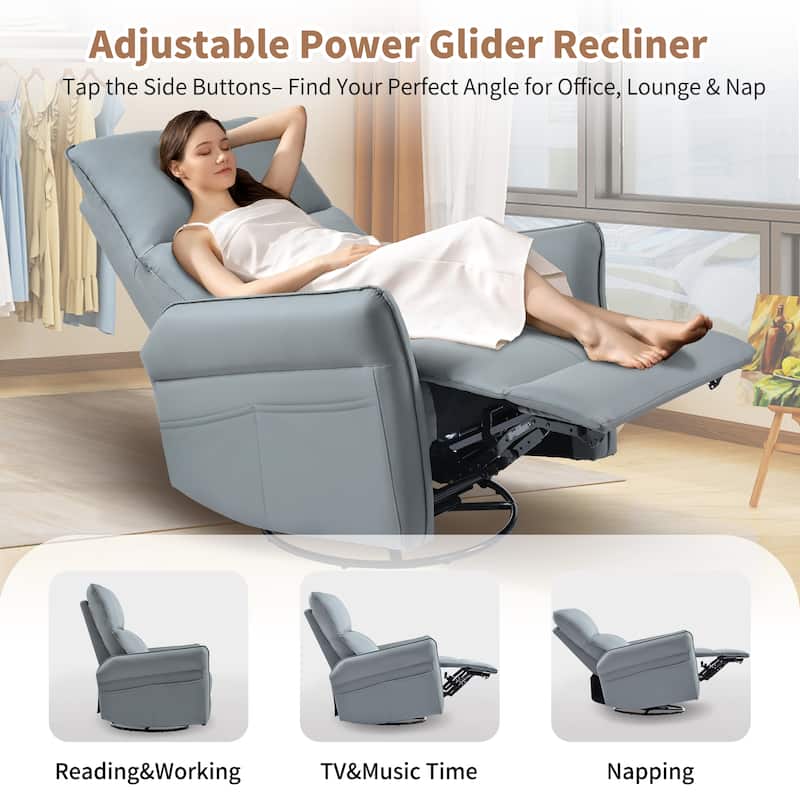 GDFStudio - 360° Swivel Rocker Recliner Chair with Manual Pull-Ring Recline