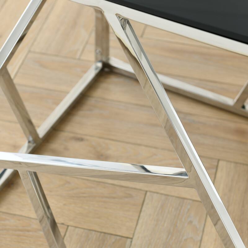Modern Glass Console Table, Sofa Table with Metal Frame and Glass Top