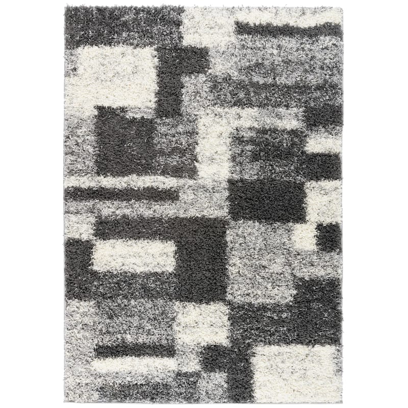 World Rug Gallery Distressed Modern Boxes Plush Shag Area Rug