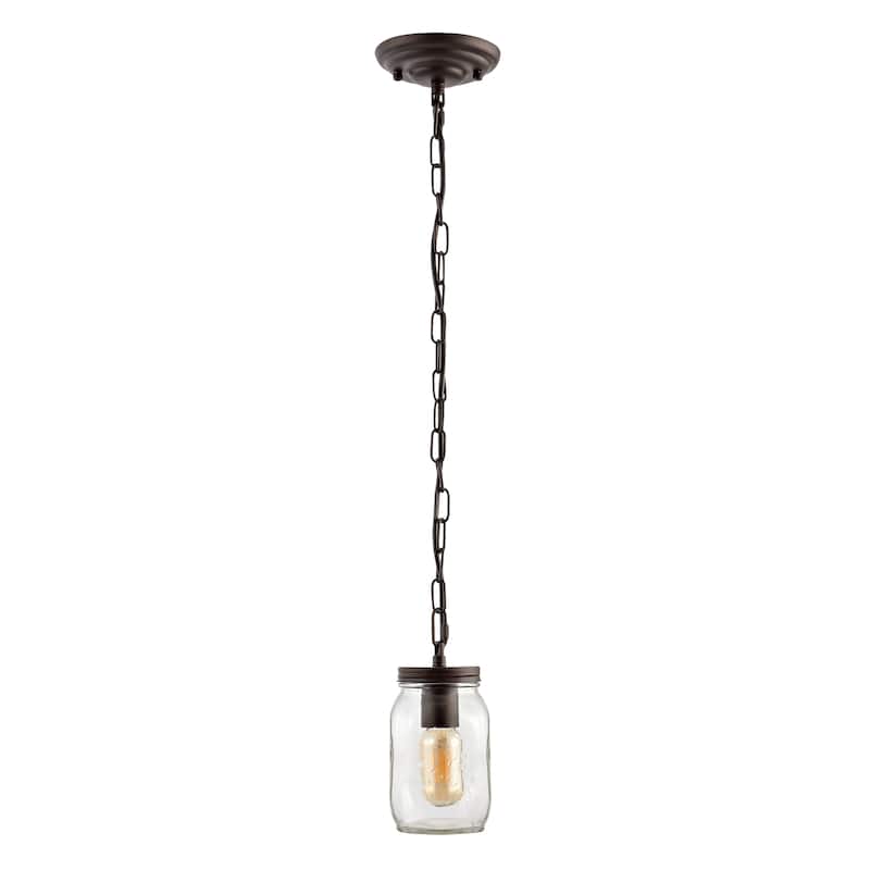 Gaines 5.5" 1-Light Farmhouse Industrial Iron Mason Jar LED Pendant, Oil Rubbed Bronze/Clear by JONATHAN Y