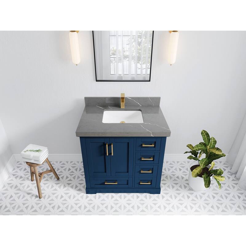 Willow Collections 36 x 22 Boston Center Sink Left Bathroom Vanity with Countertop