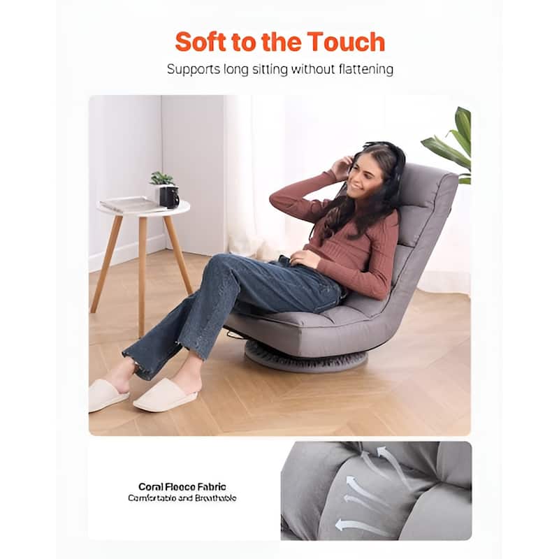 4-Position Adjustable Swivel Floor Chair with Linen Fabric & Foldable Design – Grey - 22" x 21.7" x 30.4"