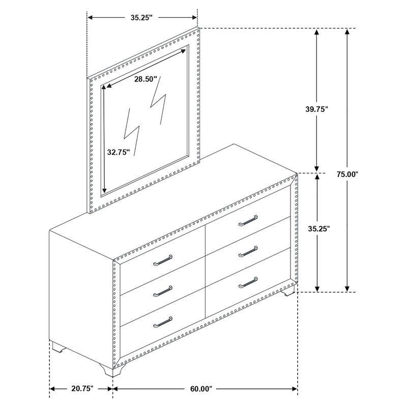 Melody Modern Classic 6-drawer Upholstered Bedroom Dresser