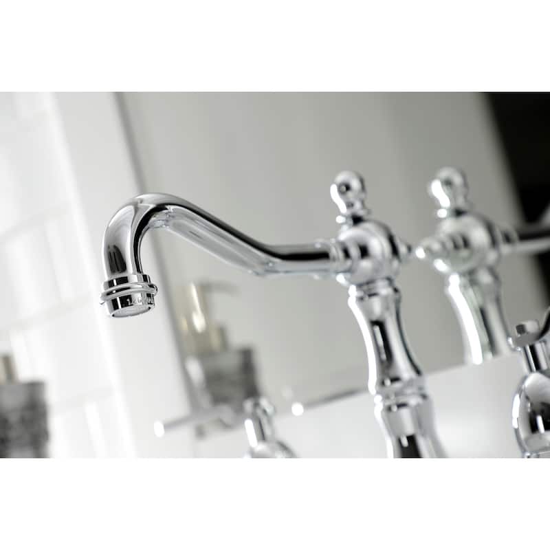 Whitaker Deck Mount Widespread Bathroom Faucet with Brass Pop-Up