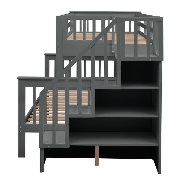 TwinoverFull Bunk Bed with Storage Stairway and Guard Rail Bed Bath & Beyond 38901271