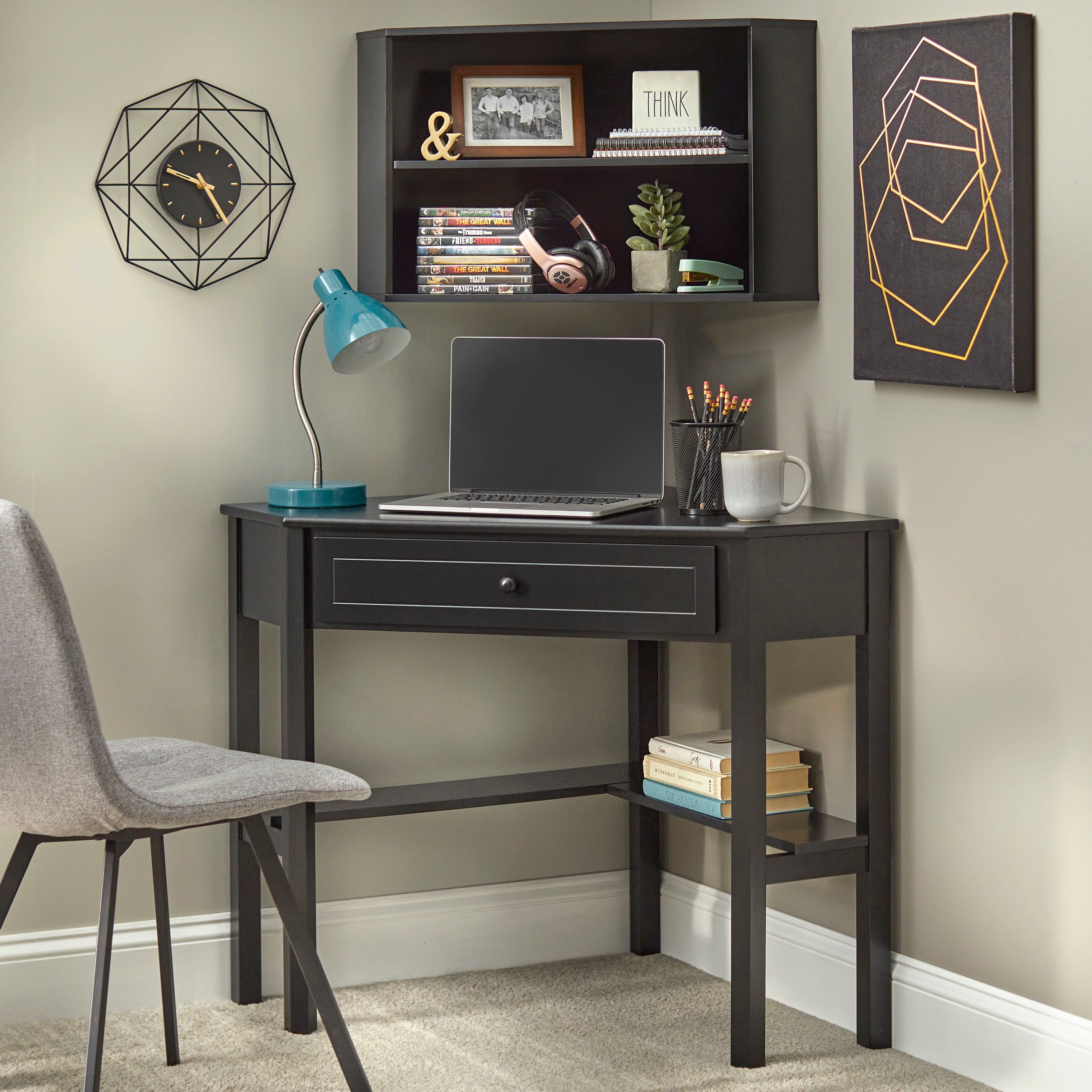 Simple Living Corner Desk and Hutch Set