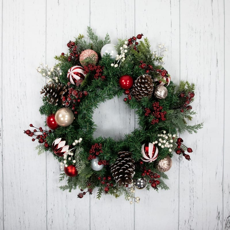 Green Red White Peppermint Decorated Artificial Christmas Wreath 29"