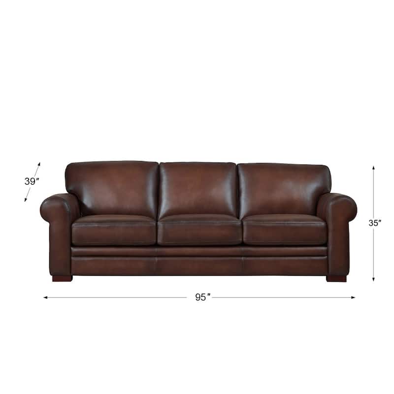 Hydeline Brookfield Top Grain Leather Sofa With Feather, Memory Foam and Springs