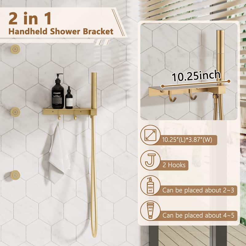 CASAINC Thermostatic 12 inch Rainfall Showerhead with Handheld Spray & 6 Body Jets Set(Can All Run Together) Rain Shower System