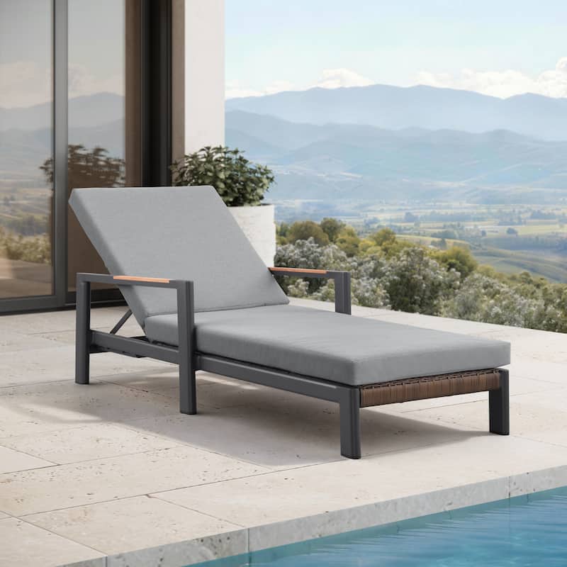 Arlo Teak & Wicker Aluminum Dual-Use Outdoor Chaise Lounge (Set of 2)