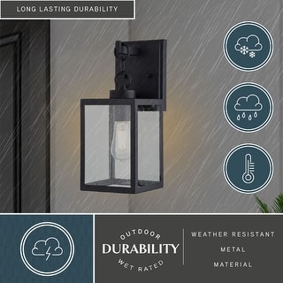 VAXCEL Berkley 14.5 in. H 1-Light Black Transitional Outdoor Wall Sconce, Metal, Clear Seeded Glass Shade, LED Compatible
