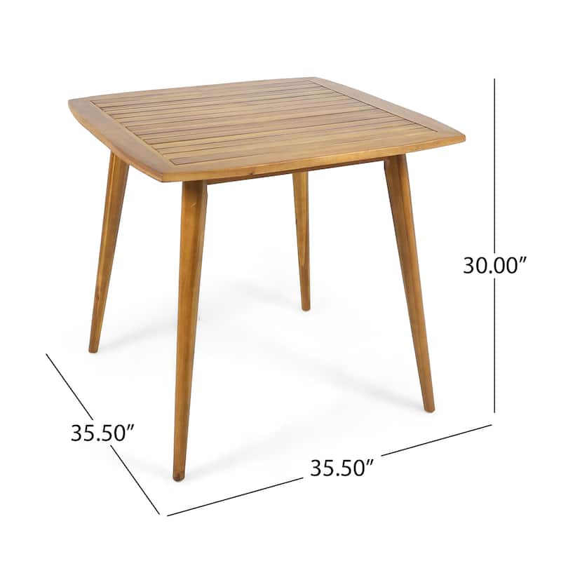Roomfitters Modern Square Acacia Wood Dining Table with Toothpick Legs, Water Resistant, Teak Finish