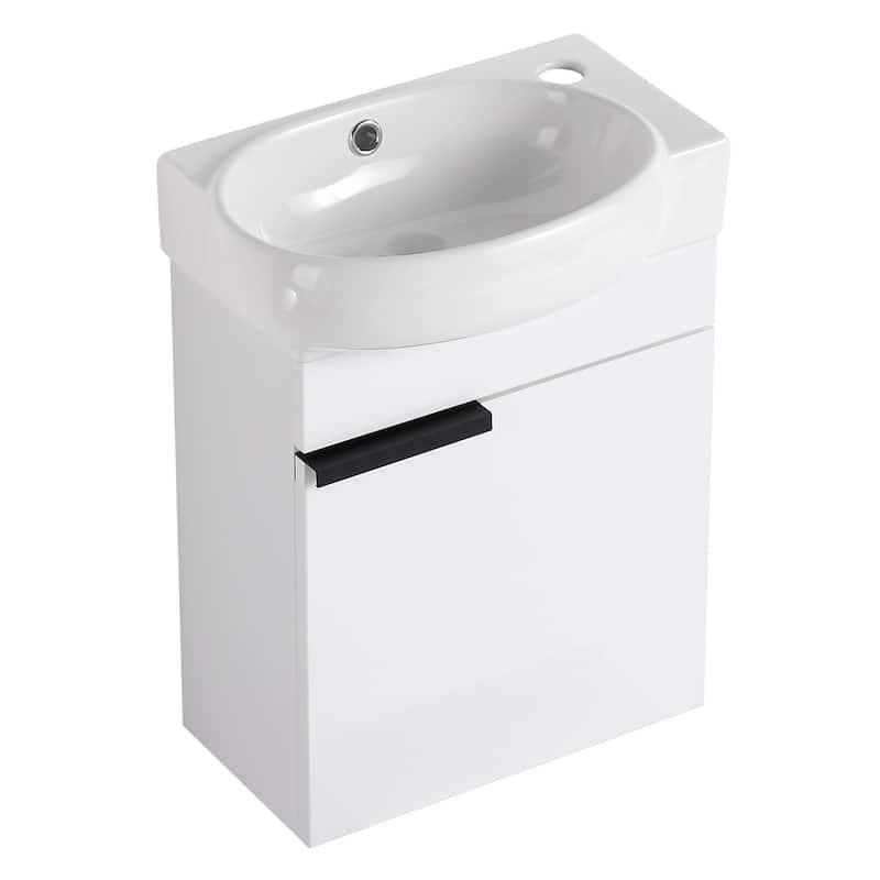 17 in.W Wall-Mounted Plywood Bathroom Vanity in White with Ceramic Sink