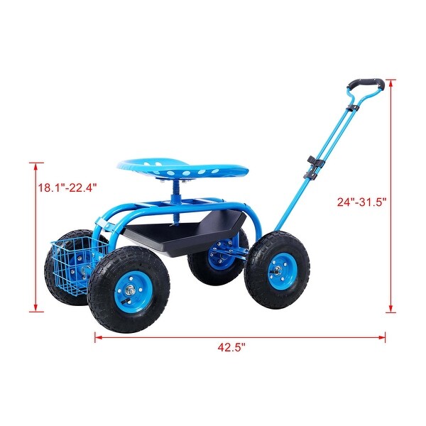 Rolling Gardening Chair Cart with Wheels, 360 Swivel Rolling