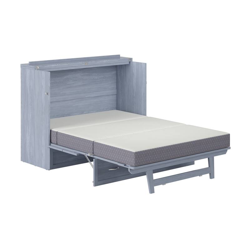 Northfield Full Murphy Bed Chest with 6" Mattress, Storage Drawer & Built-In Charger in Driftwood