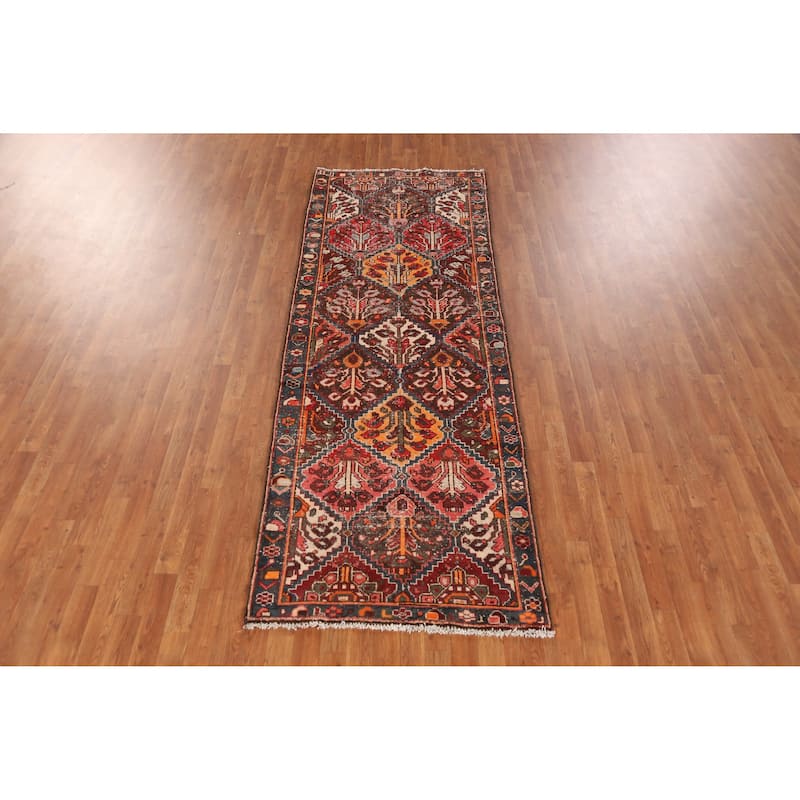 Hand Knotted Oriental 100% Wool Carpet Traditional Geometric Multi-Colored Bakhtiari Runner Rug - 9' 4'' X 3' 4''