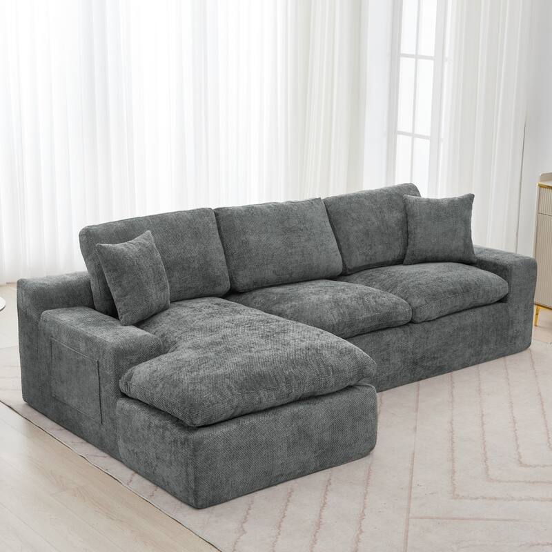 107.9" Upholstered Cloud Free-Combined Sectional Sofa with Double-Layer Cushion and Side Pockets - Grey