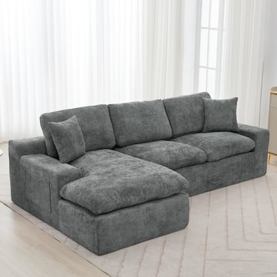 107.9" Upholstered Cloud Free-Combined Sectional Sofa with Double-Layer Cushion and Side Pockets