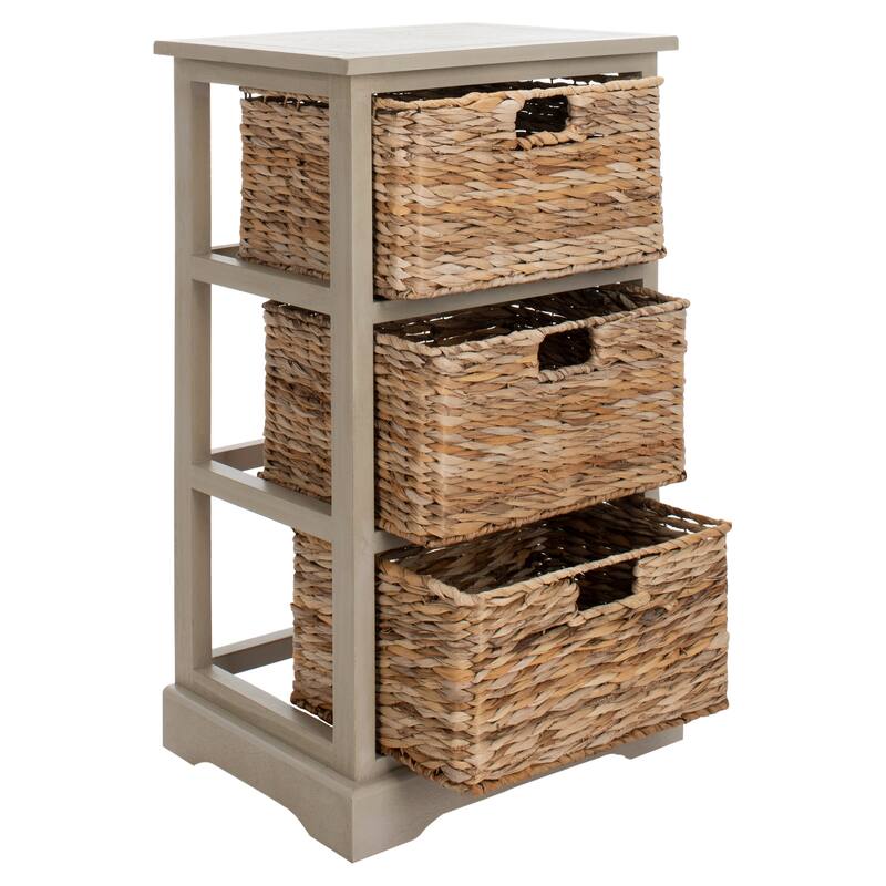 SAFAVIEH Halle Vintage Grey 3Drawer Wicker Basket Storage Unit 17.3