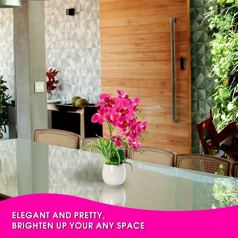 Artificial Orchid Plants and Flowers with Vase, Fake Faux Orchid in Ceramic Pot,19", Fuchsia